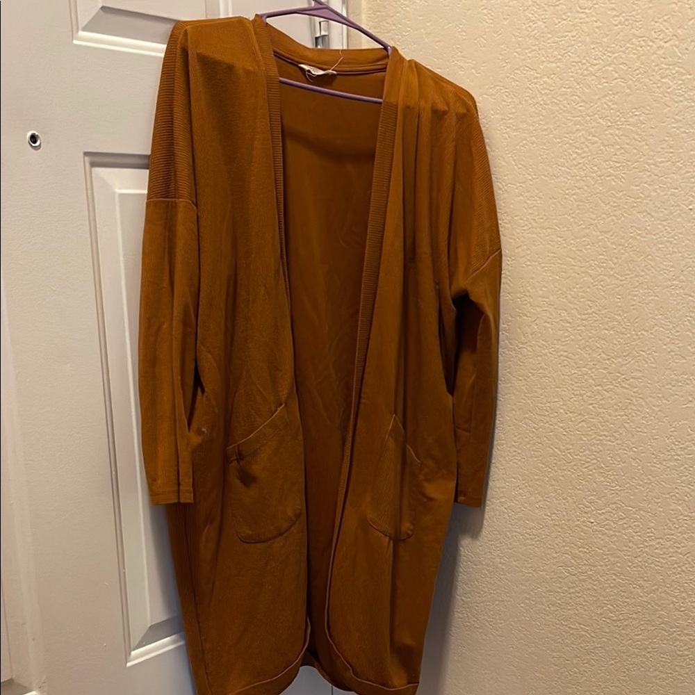 Long Open-Front Women's Cardigan Sweater - Rust